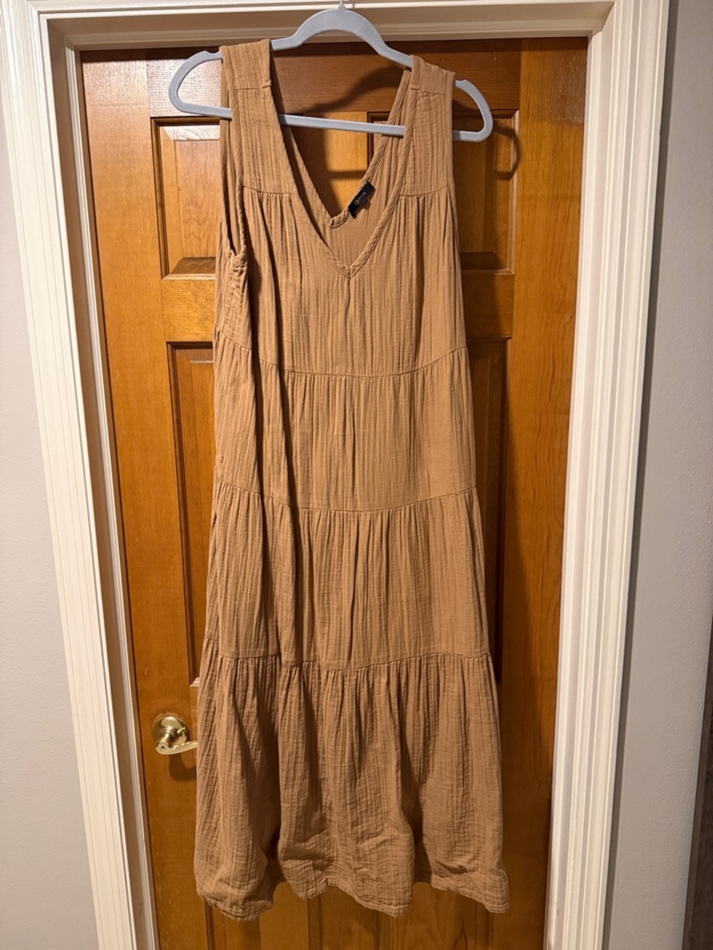 Quince Tiered V-Neck Gauze Maxi Dress - Tan